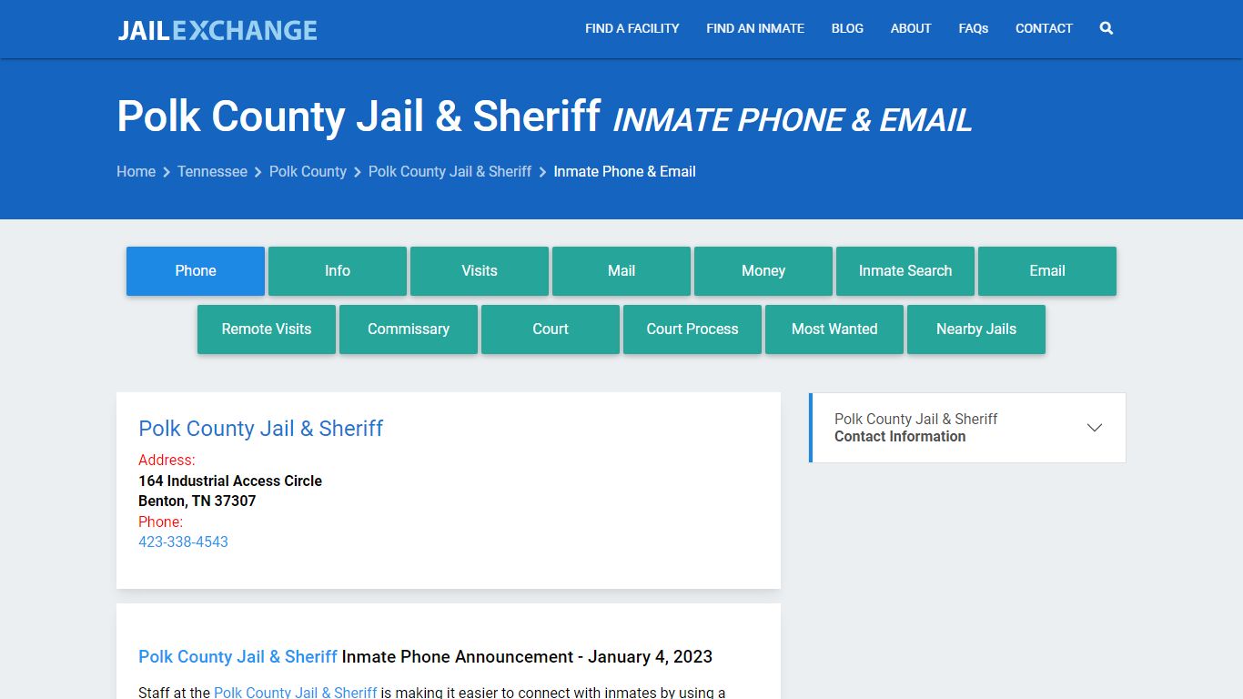 Inmate Phone - Polk County Jail & Sheriff, TN - Jail Exchange